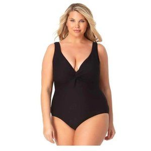 Anne Cole Womens Plus Twist Front One-Piece Swimsuit Dream Weaver Navy Size 18W